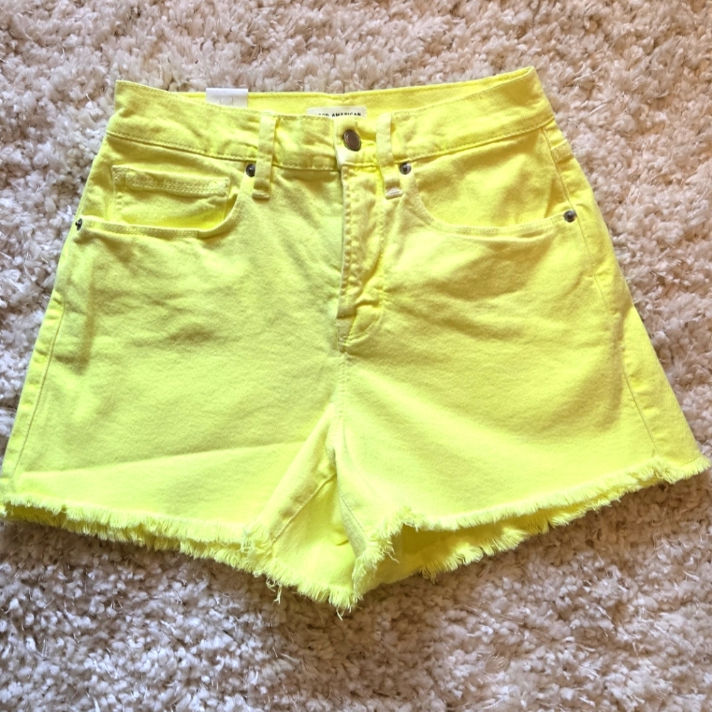 Bright Yellow Good American Cut off Denim Shorts